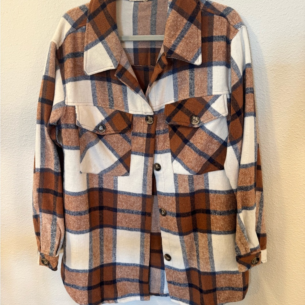 Kori Brown and Cream Plaid Utility Jacket
